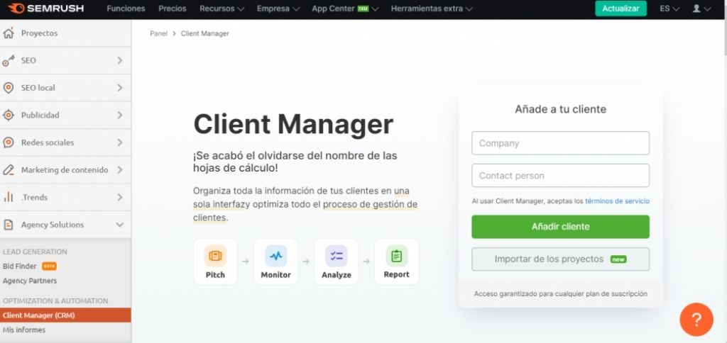 Client Manager CRM Semrush | Review 2022