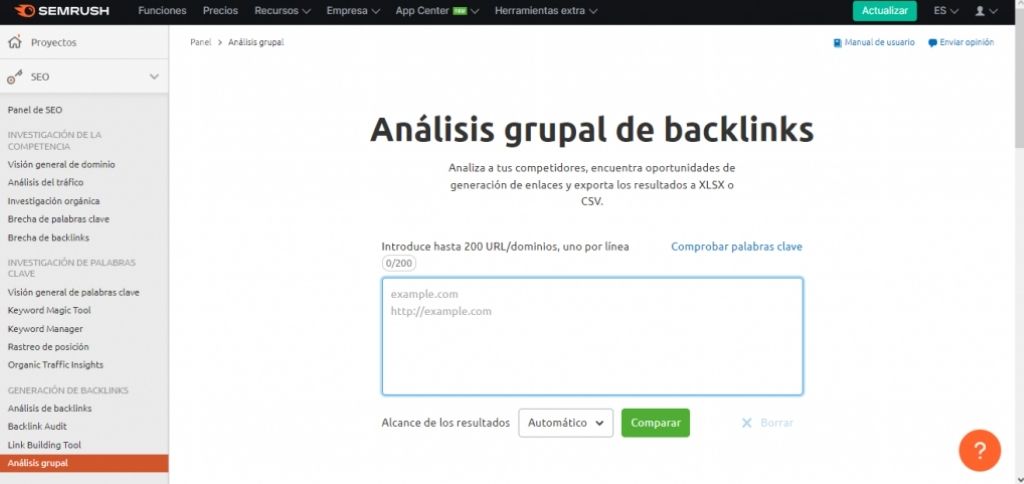 analisis grupal backlinks Semrush | Review 2022