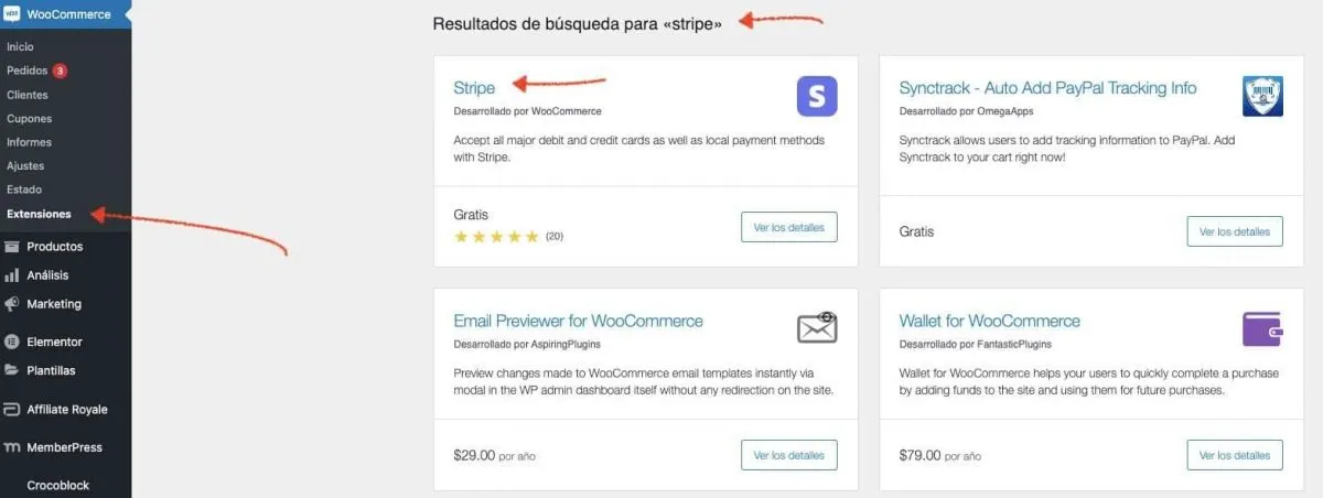 woocommerce activar extensión stripe